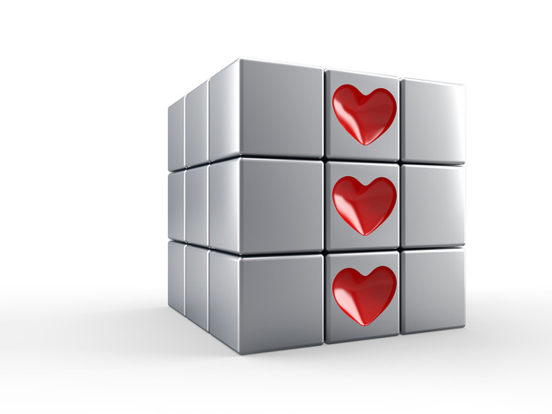 Cube with red heart icons - Foto, afbeelding