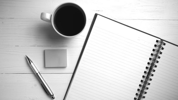 notepad and coffee cup black and white tone color style - Foto, Imagen