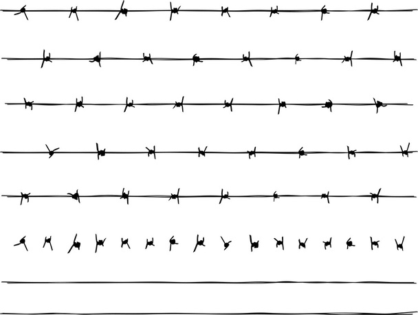 Barbed Wire Fence with Individual Barbs and Wires - Vector, Image