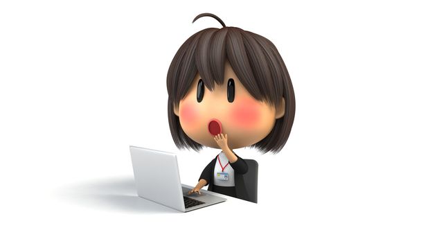 Female staff that blush is using a notebook PC - Photo, Image