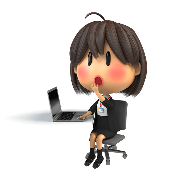Жіночий персонал, який червоніє, використовує ноутбук ПК
 - Фото, зображення