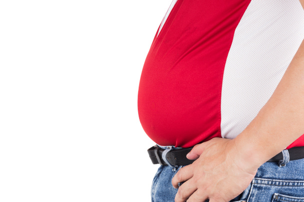 Homem obeso com barriga grande saliente insalubre
 - Foto, Imagem