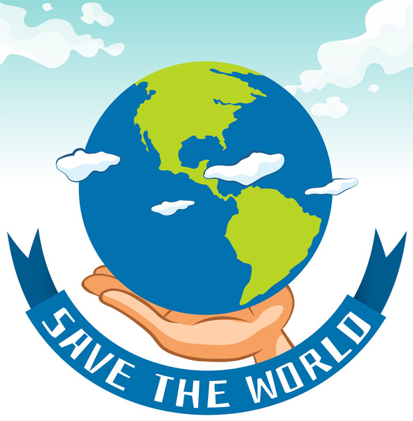 Salvar el mundo signo con la tierra en la mano
 - Vector, imagen