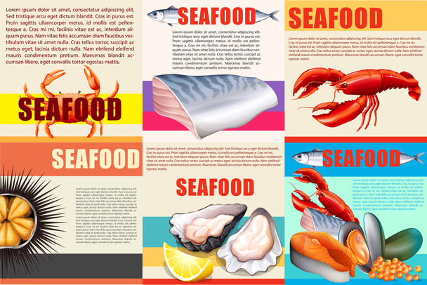 A szöveg és a tenger gyümölcsei infographic - Vektor, kép