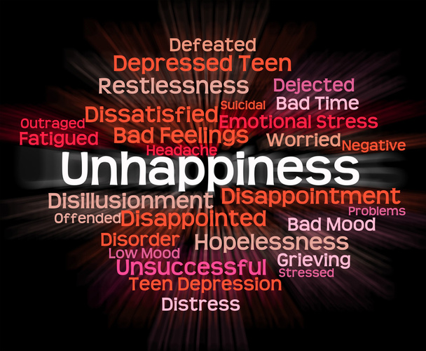 Unhappiness Word Representa el Dolor Afligido y Abandonado
 - Foto, imagen