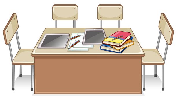 Chairs and table full of books - Vector, Image