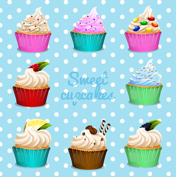 Banner design with different flavor cupcakes - Vector, Image