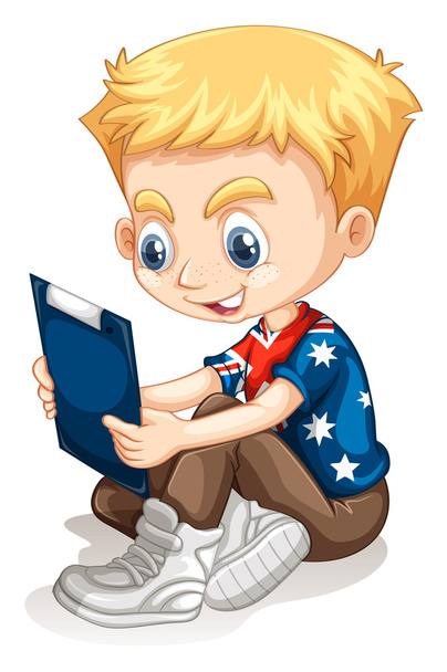 Μικρό αγόρι ανάγνωση από το Διοικητικό Συμβούλιο - Διάνυσμα, εικόνα