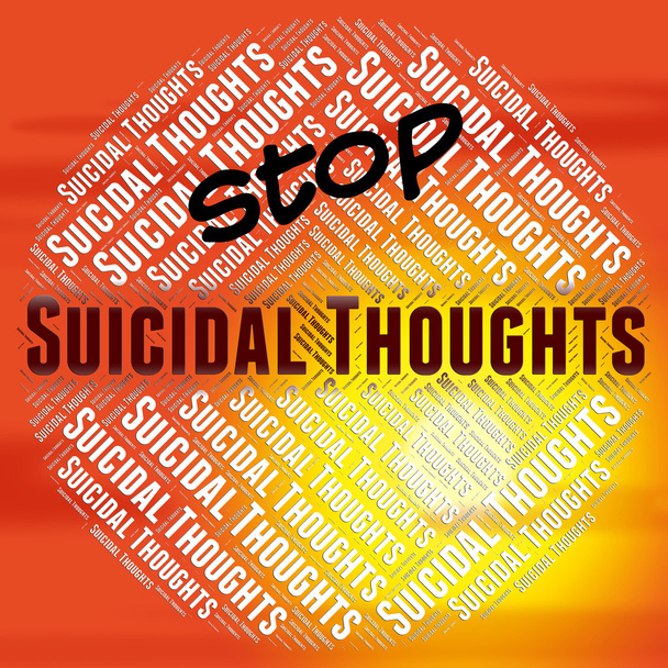 Stop suïcidale gedachten vertegenwoordigt potentiële zelfmoord en overtuigingen - Foto, afbeelding
