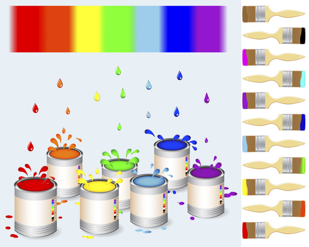 Pots of colour paint and a paintbrush - Vecteur, image