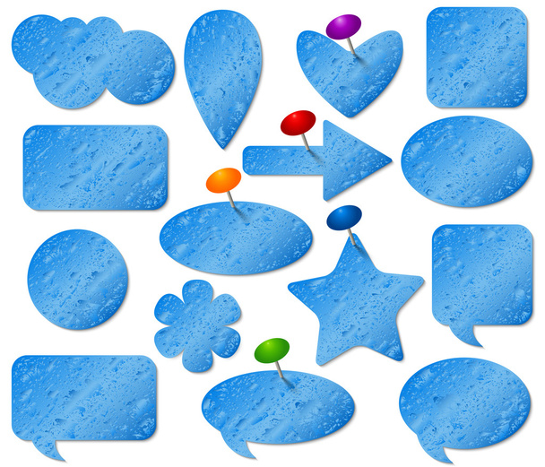 Set di adesivi blu con effetto vetro nebulizzato e spintori colorati
. - Vettoriali, immagini