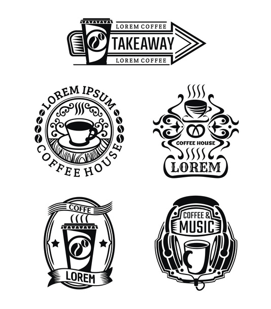 Set of vintage coffee labels and cafe logos. Vector isolated illustrations on white background. - ベクター画像