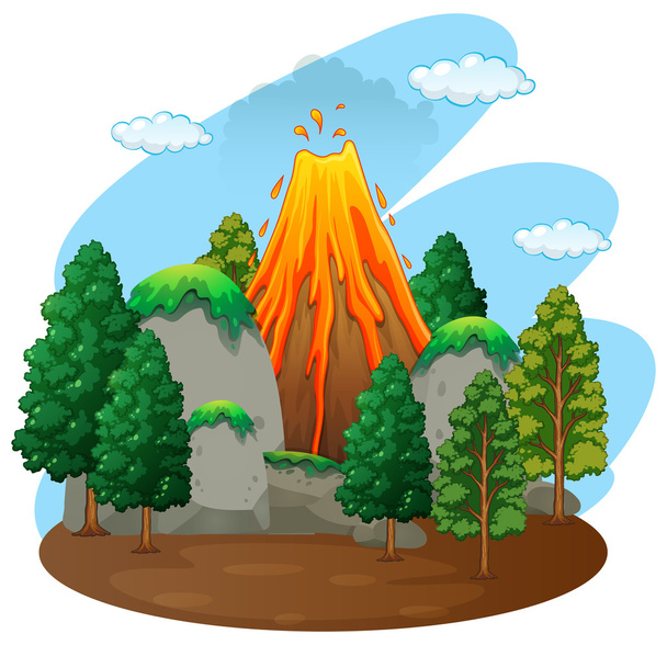 Volkan Erüpsiyonu ile doğa manzara - Vektör, Görsel