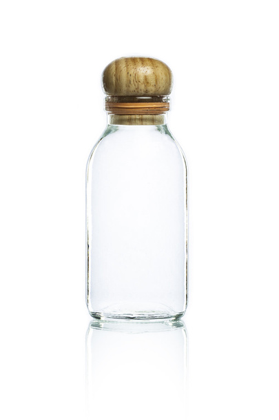empty glass bottle and wood bottle cork - Zdjęcie, obraz
