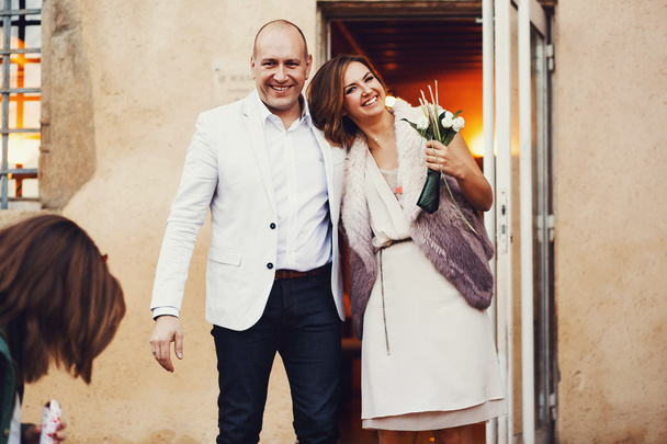 stylish bride and groom - Fotó, kép