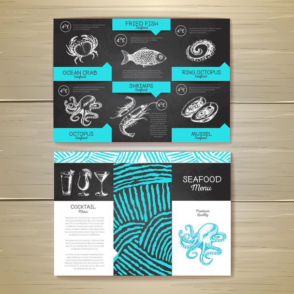 Vintage chalk drawing seafood menu design. Corporate identity - Vector, Image