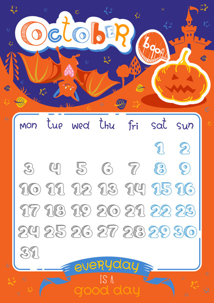 Страница календаря, Октябрь 2016
 - Вектор,изображение