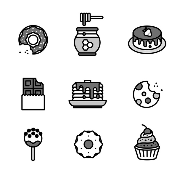 Sweets icon set. Outline design. - Vector, Image
