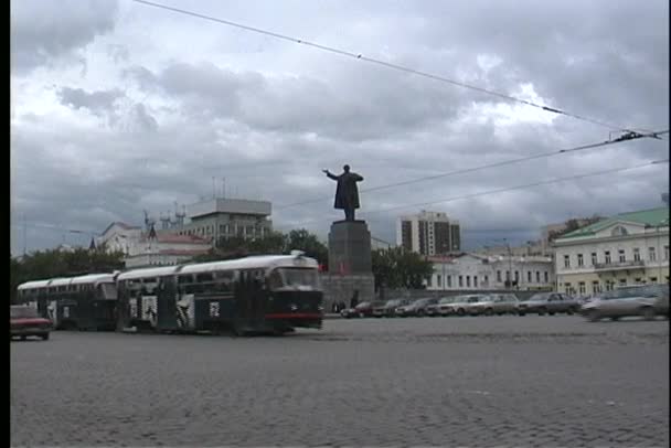 busy Russian street with trams - Footage, Video
