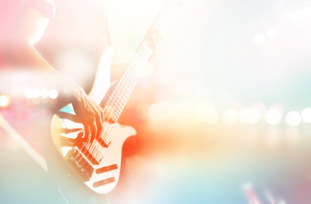 Guitarist bass on stage for background, colorful, pastel color - Photo, Image