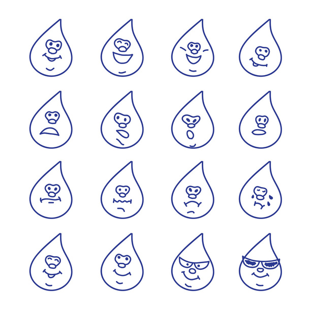 Set of different emotion smiles. Drops shapes. Vector illustration - Вектор,изображение