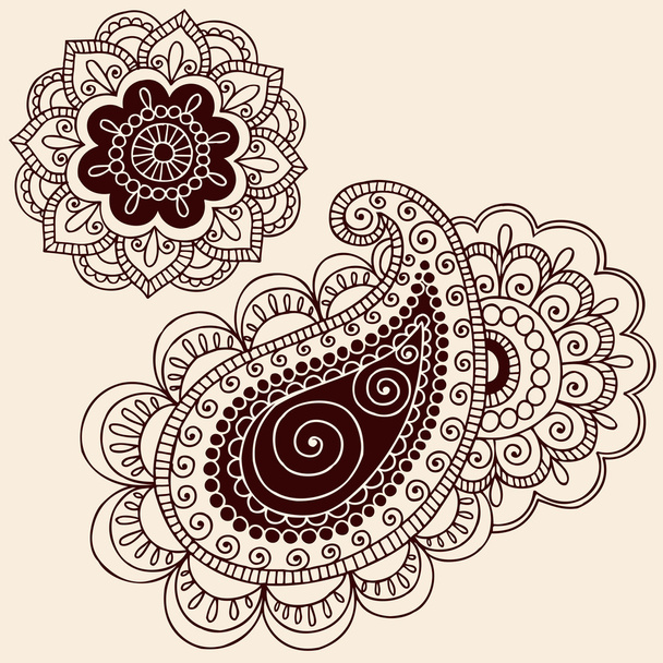 Henna Mehndi Paisley virágok Doodle Vector Design elemek - Vektor, kép