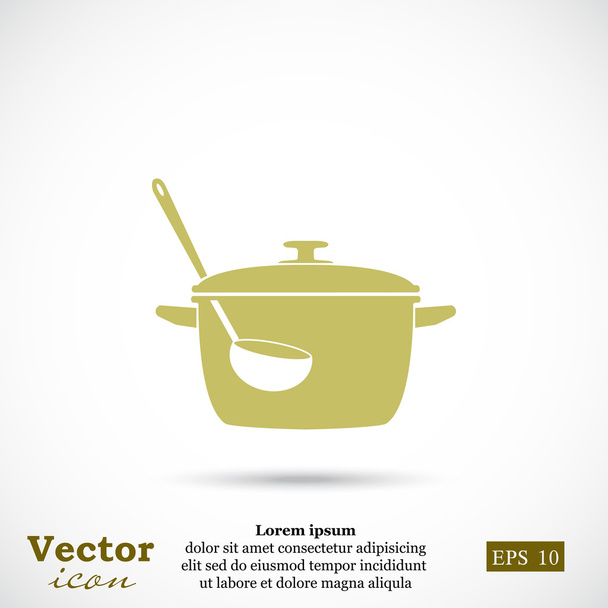 kookpot en pollepel pictogram - Vector, afbeelding