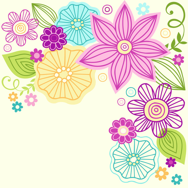 Cute Colorful Flower Doodles Vector Illustration - Vector, imagen