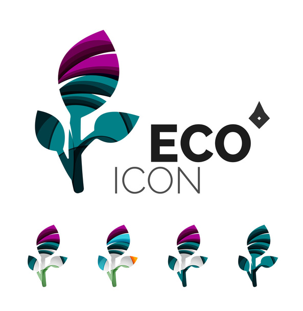 一連の抽象的なエコ葉アイコン、ビジネス ロゴ自然概念、清潔でモダンな幾何学的設計 - ベクター画像