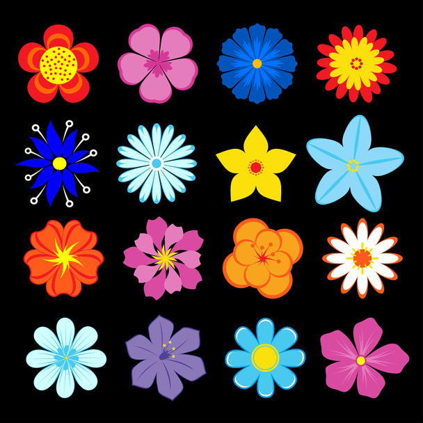 Set of flower blossoms and elements - Вектор,изображение