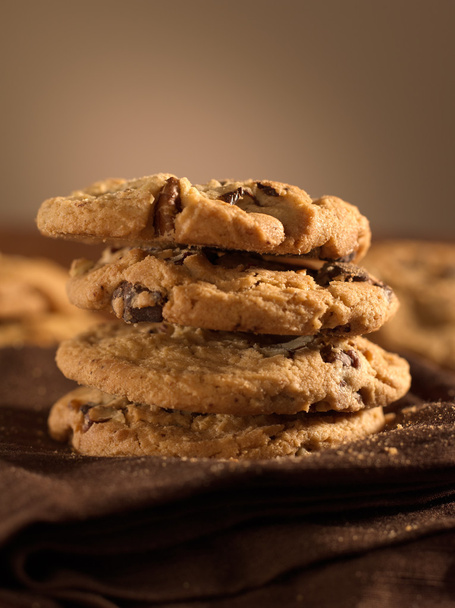 Chocolate chip cookies shot with selective focus. - Фото, изображение