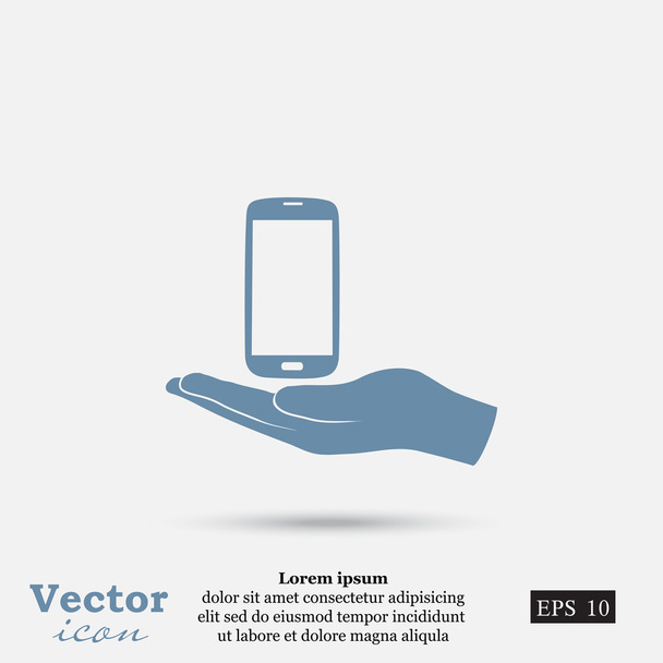Teléfono móvil en icono de la mano
 - Vector, Imagen