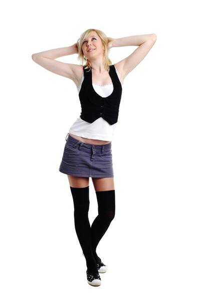 Girl in short skirt - Фото, изображение