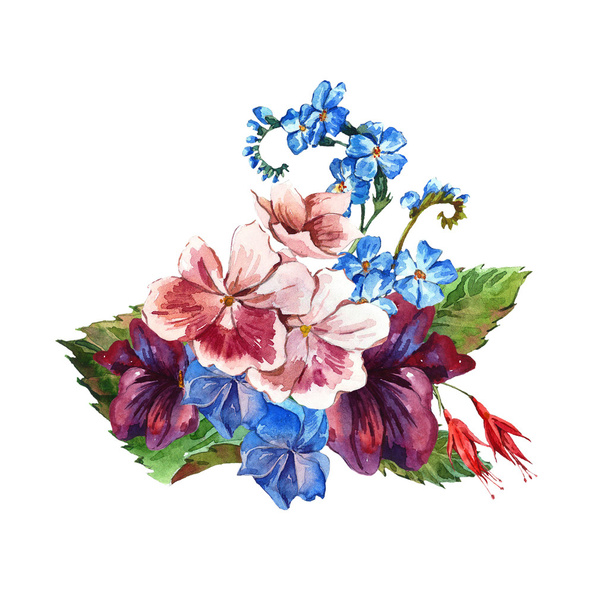 Floral Vintage Greeting Card, watercolor illustration. - Zdjęcie, obraz