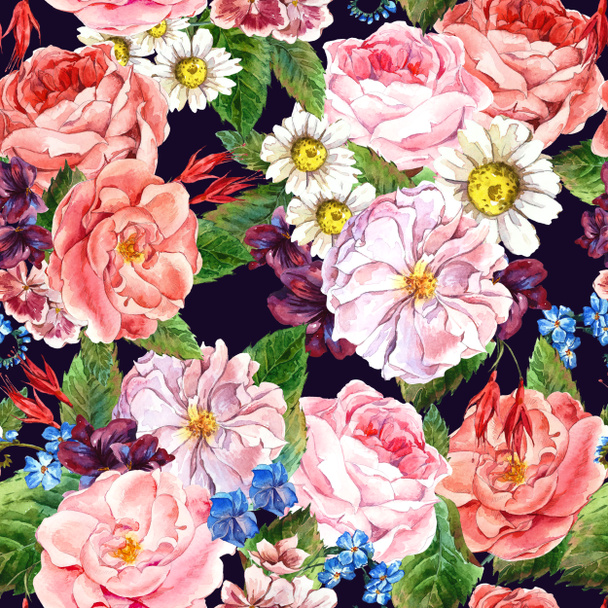 Patrón sin costura Vintage floral, ilustración de acuarela
. - Foto, imagen