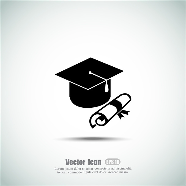 卒業の帽子と卒業証書のアイコン - ベクター画像