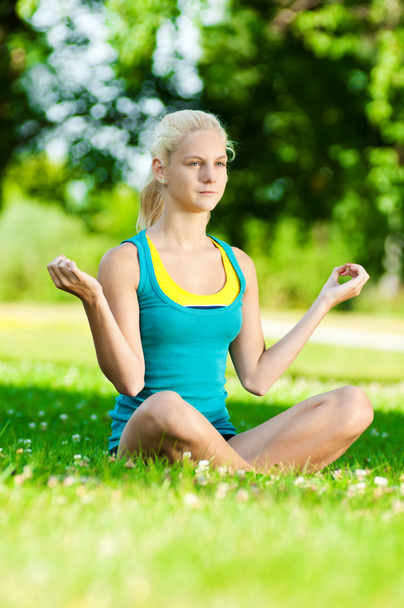 Young woman doing yoga exercise - Fotografie, Obrázek