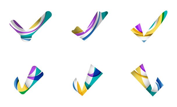 Conjunto de iconos abstractos OK y tick, conceptos de logotipos de negocio, diseño geométrico moderno y limpio
 - Vector, imagen
