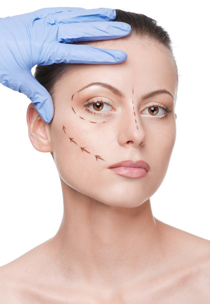 Correction lines on woman face, before surgery operetion - Photo, image