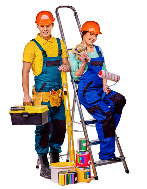 Couple builder  with construction tools. - Photo, Image