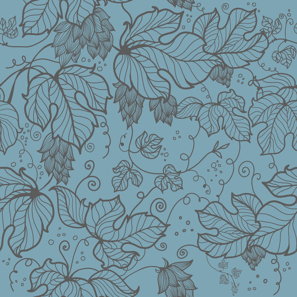 Patrón sin costura con hojas de lúpulo dibujadas a mano
 - Vector, Imagen