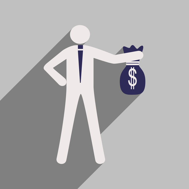 Modern flat icon with shadow man with bag of money - Vector, Image