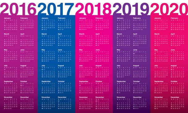Kalendarz 2016 2017 roku 2018 2019 2020 - Wektor, obraz