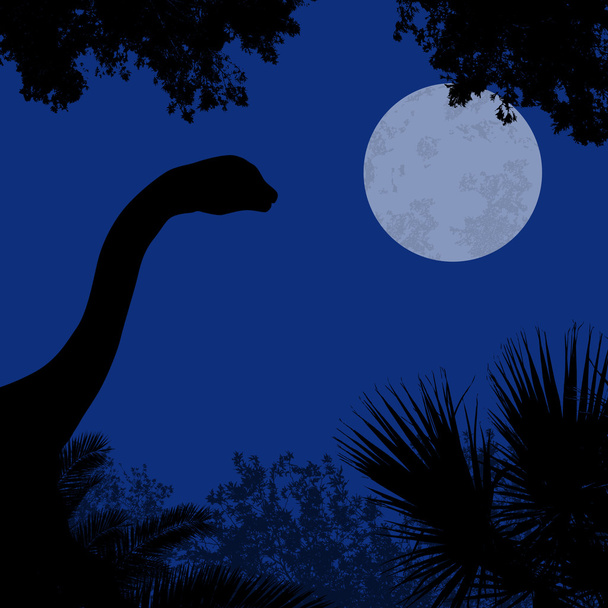 Dinosaur silhouette on beautiful forest - Vector, Image