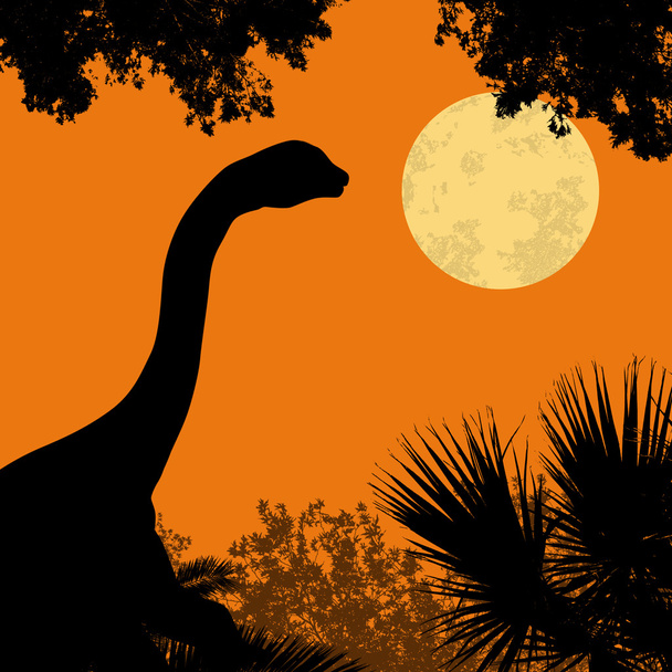Dinozaur sylwetka na piękny las - Wektor, obraz