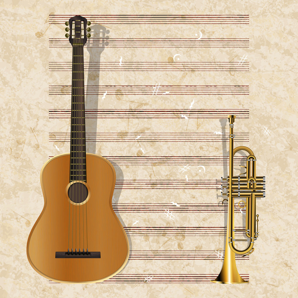 musical background guitar and trumpet - Vector, Image