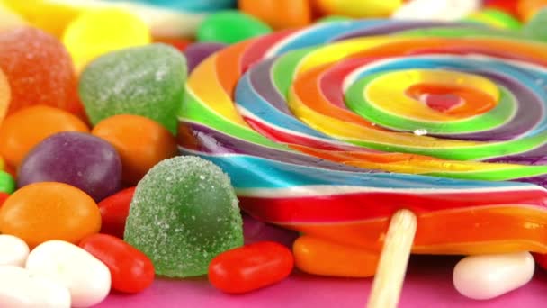 Sweet Candy Jelly Bonbon Lollipop Mixed of Snack Sugar Food - Footage, Video
