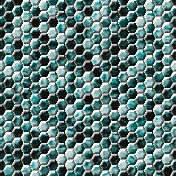 groene slang blauwe huid zeshoekige naadloze patroon textuur - Foto, afbeelding