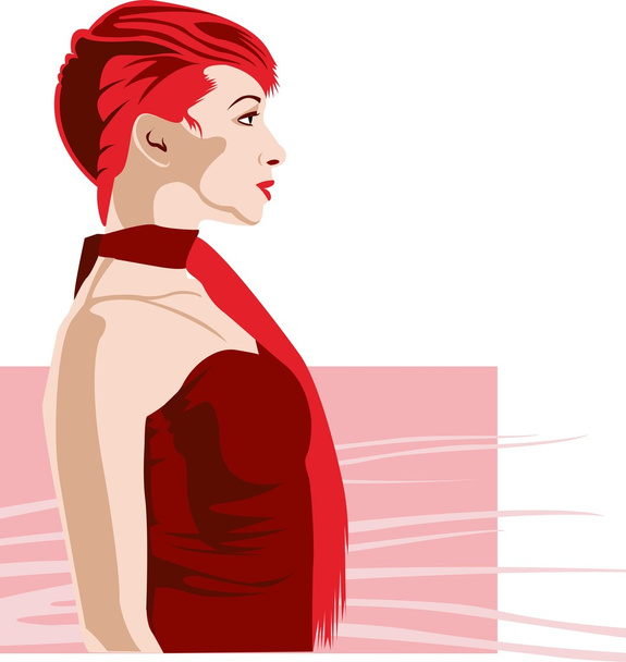 Lány profil piros elszigetelt - Vektor, kép