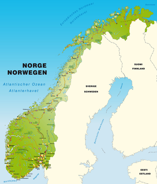 Norvégia térképe - Vektor, kép
